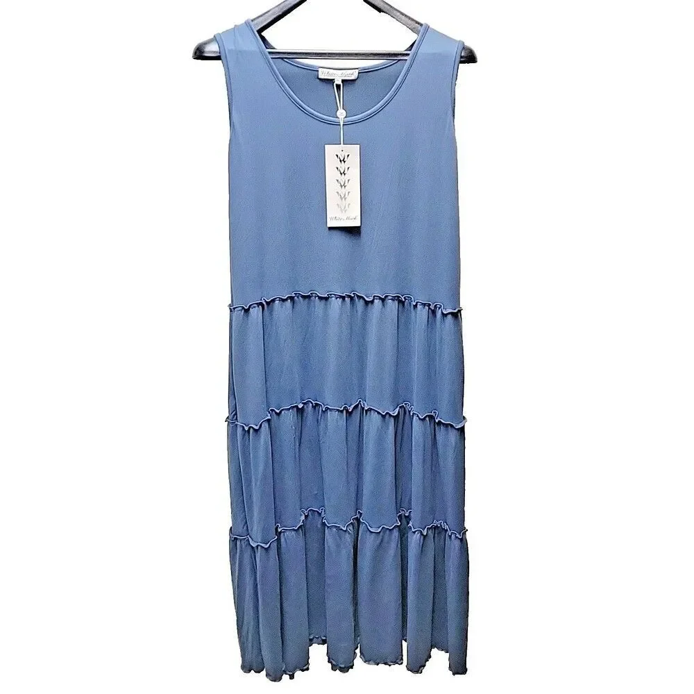 White Mark Scoop Neck Blue Dress Plus Size 1X Super Soft Ruffle Accents NEW - Picture 3 of 10